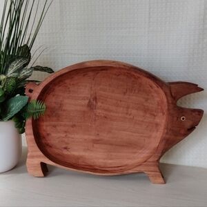 Vintage Carved Wood Pig Shaped Serving Tray